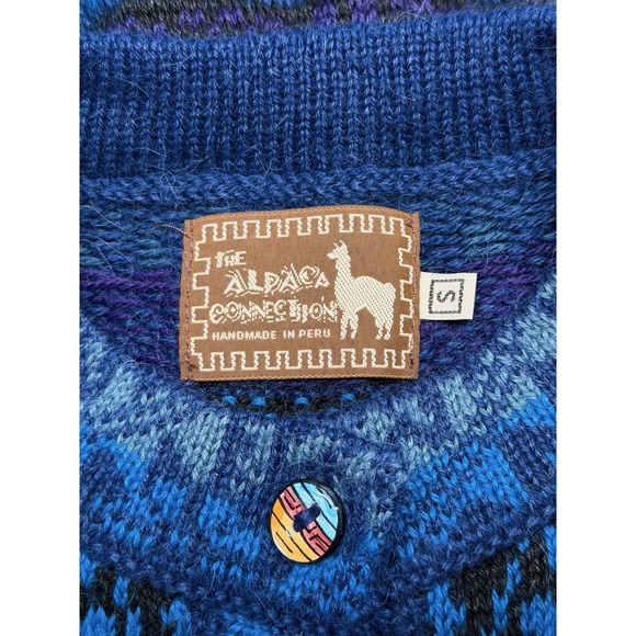 The Alpaca Connection Sweater Womens Small Blue Cardigan Fair Isle Knit Handmade - Picture 6 of 10
